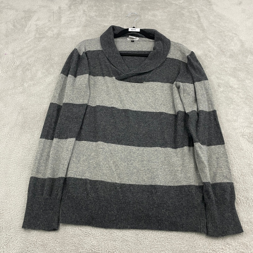 Portolano Wool Angora Cashmere Blend Shawl Sweater Mens M Gray Stripe Minimalist